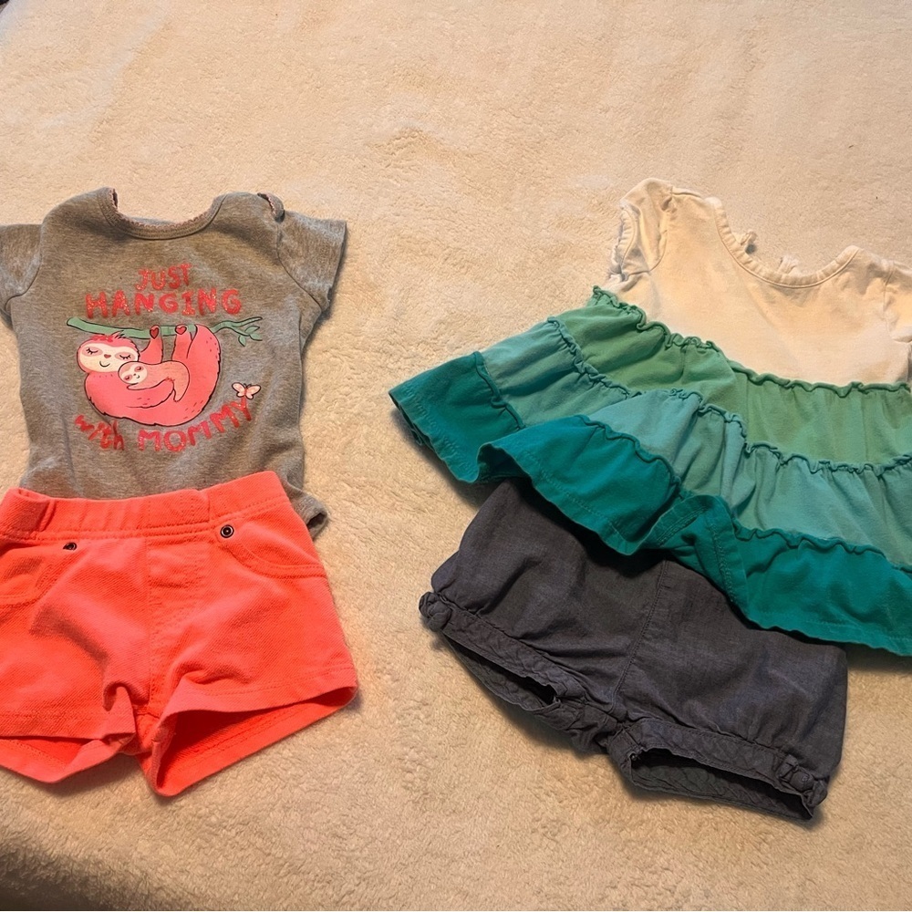 Baby Outfit Set with Gray Onesie and Green Dress